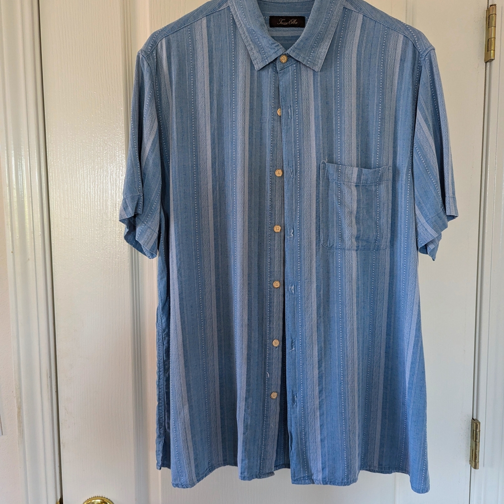 Tasso Elba Blue Striped Men's Shirt, Size XL